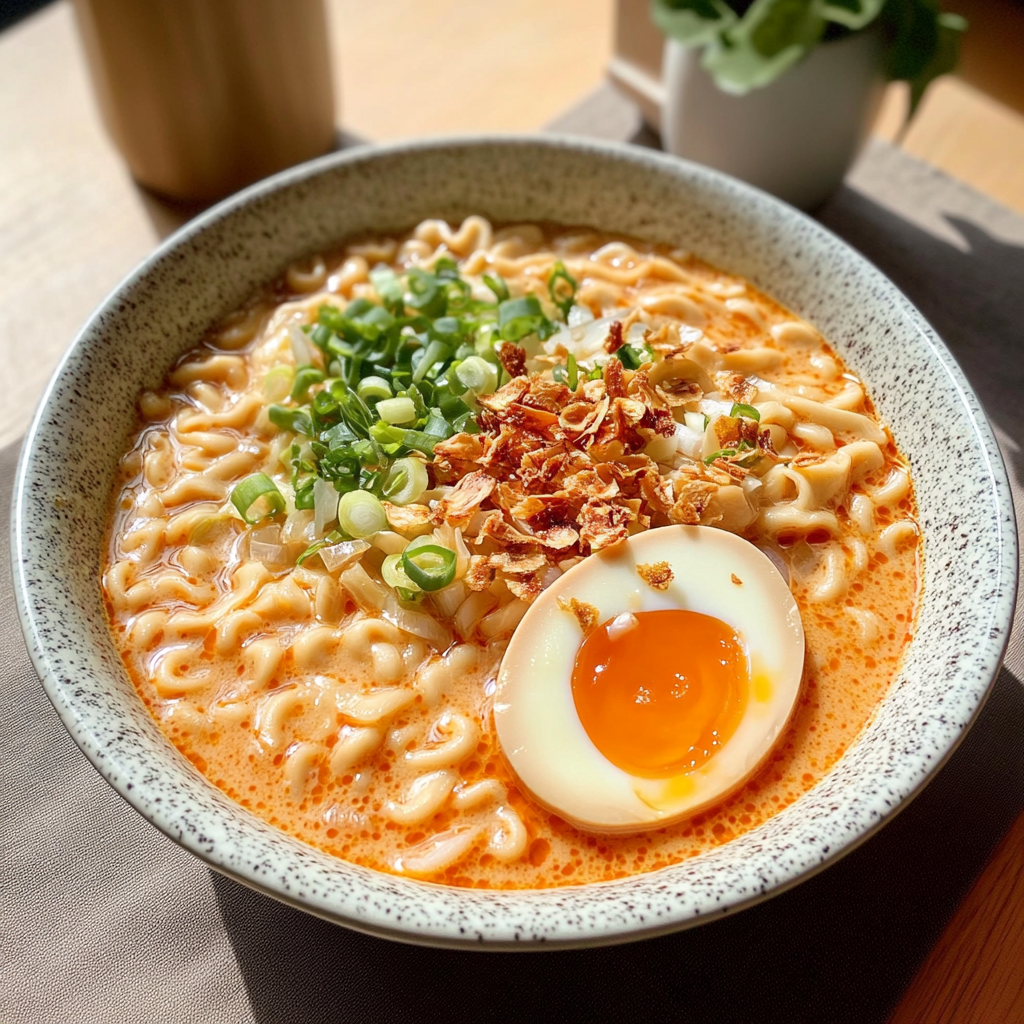 Homemade Creamy Buldak Ramen With Egg